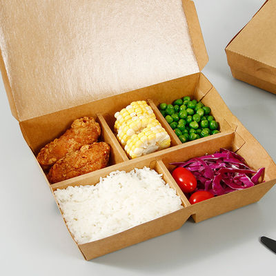3 4 vajilla disponible biodegradable Bento Paper Lunch Box Kraft de 5 compartimientos 3M M