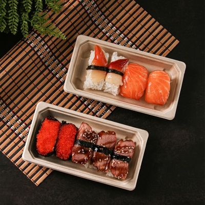 sushi biodegradable Tray With Pet Lid del vajilla del bagazo de los alimentos de preparación rápida del servicio de mesa 11g