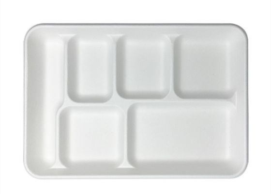 Vajilla biodegradable disponible del bagazo de la escuela 6 5 bandeja del almuerzo de 3 compartimientos
