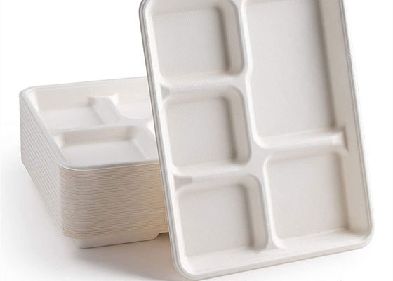 Vajilla biodegradable disponible del bagazo de la escuela 6 5 bandeja del almuerzo de 3 compartimientos