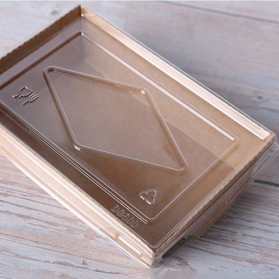 envases de comida disponibles de papel de 500ml 600ml Kraft Tray Sushi Food Box 300gsm con las tapas