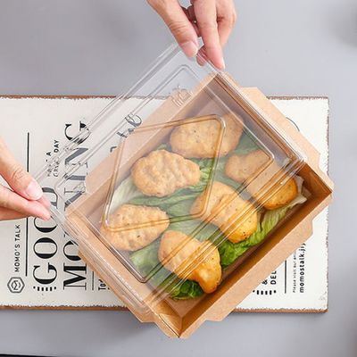 envases de comida disponibles de papel de 500ml 600ml Kraft Tray Sushi Food Box 300gsm con las tapas