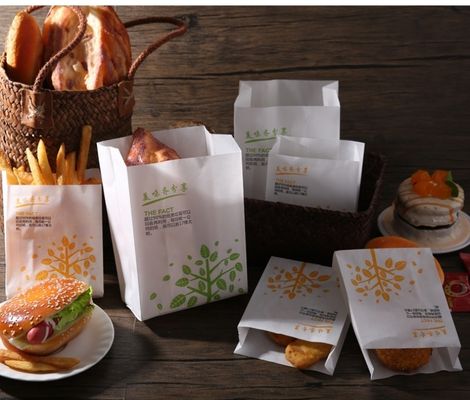 40gsm a la bolsa de papel impermeable a la grasa amistosa de los alimentos de preparación rápida de 150gsm Eco CMYK para la comida del aceite