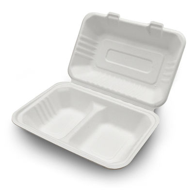 El envase de comida con bisagras pulpa biodegradable del bagazo de la caña de azúcar de 7 de los x 5in saca la fiambrera