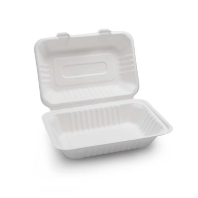 El envase de comida con bisagras pulpa biodegradable del bagazo de la caña de azúcar de 7 de los x 5in saca la fiambrera