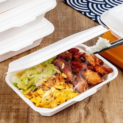 El envase de comida con bisagras pulpa biodegradable del bagazo de la caña de azúcar de 7 de los x 5in saca la fiambrera