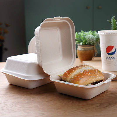 Cubierta biodegradable no tóxica de la pulpa del vajilla del bagazo 21g caja de la hamburguesa del bagazo de 6 pulgadas