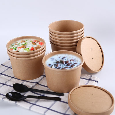 PLA que cubre el cuenco de sopa de papel de Kraft de los envases biodegradables disponibles de la toma hacia fuera 16oz 24oz