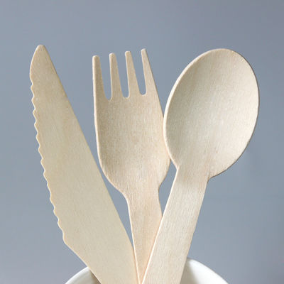 los cubiertos de madera disponibles del partido de cena de 140m m fijaron los cuchillos y las cucharas biodegradables de las bifurcaciones