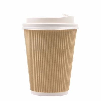 Pared reciclable del Tripple de las tazas de papel de la ondulación del PLA 12oz Kraft de 90M M picosegundo para el café