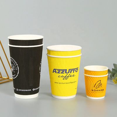 las tazas de papel disponibles de 4oz 120ml 8oz 250ml amarillean las tazas de café con la pared de la ondulación de la tapa